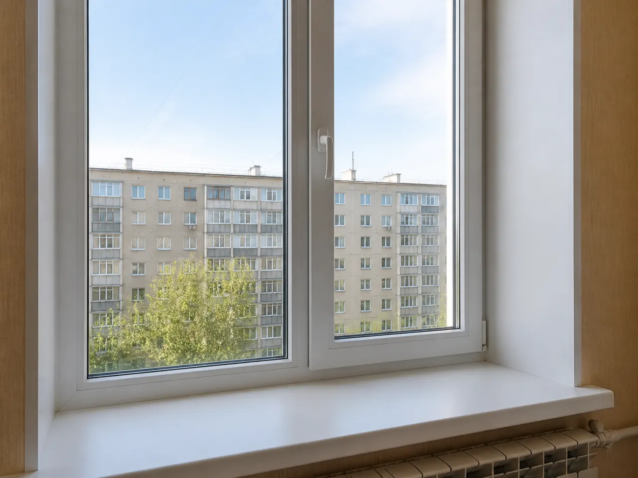 Пластиковое окно с новыми откосами и подоконником